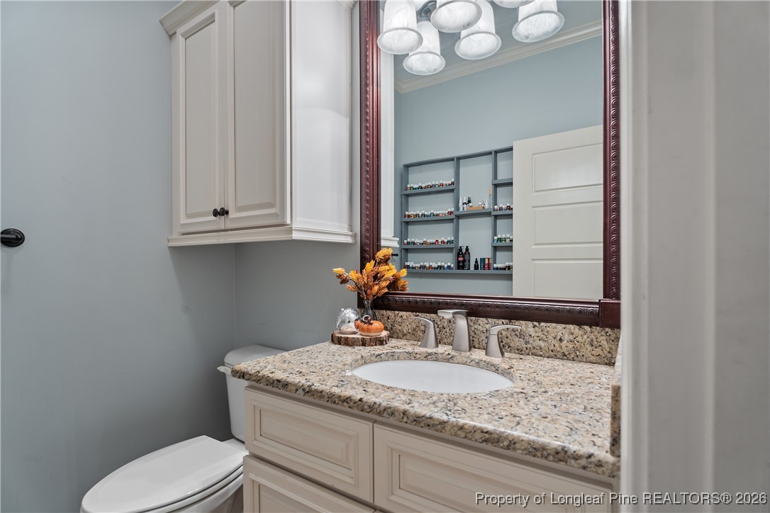 38 Overview Court Spring Lake, NC 28390 - Photo 16 of 50 a bathroom with a granite countertop toilet sink and mirror