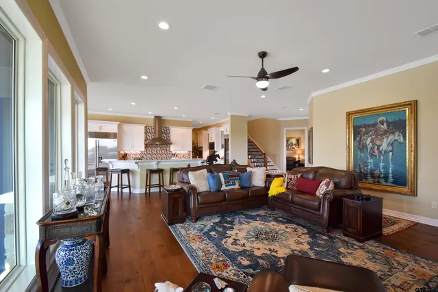 a living room with furniture or couch and a fireplace