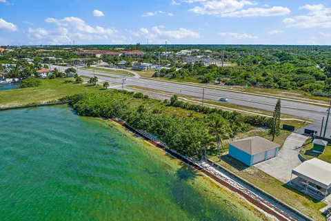 a view of a city with an ocean view