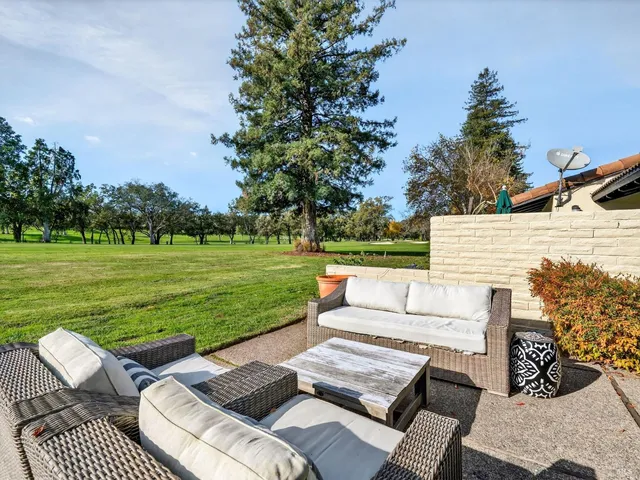 front view of a house with a patio