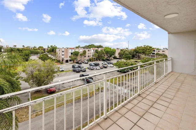 a view of a balcony with city view