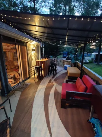 a outdoor space with lots of tables and chairs