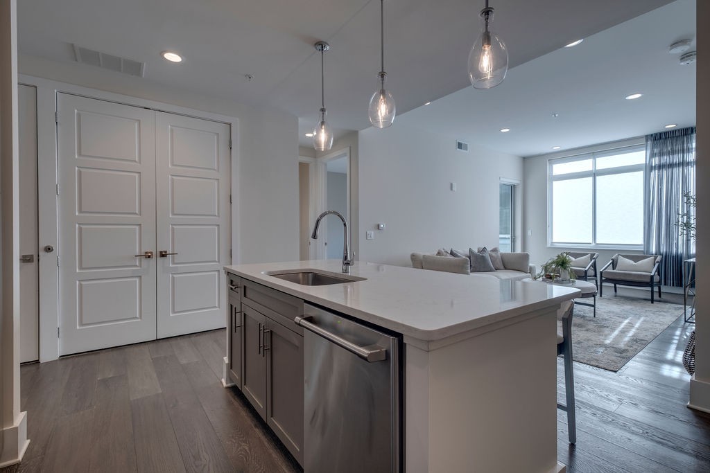 20 Rutledge Street, Unit 111 Nashville, TN 37210 - Photo 6 of 32 a kitchen with a sink a counter space appliances and cabinets