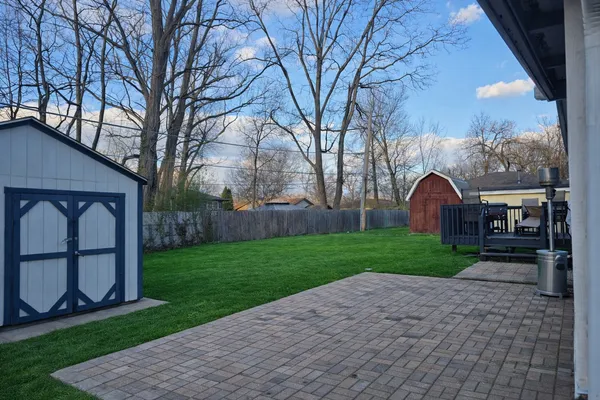 a view of a garden with a slide