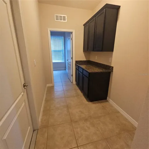 a living room with closet