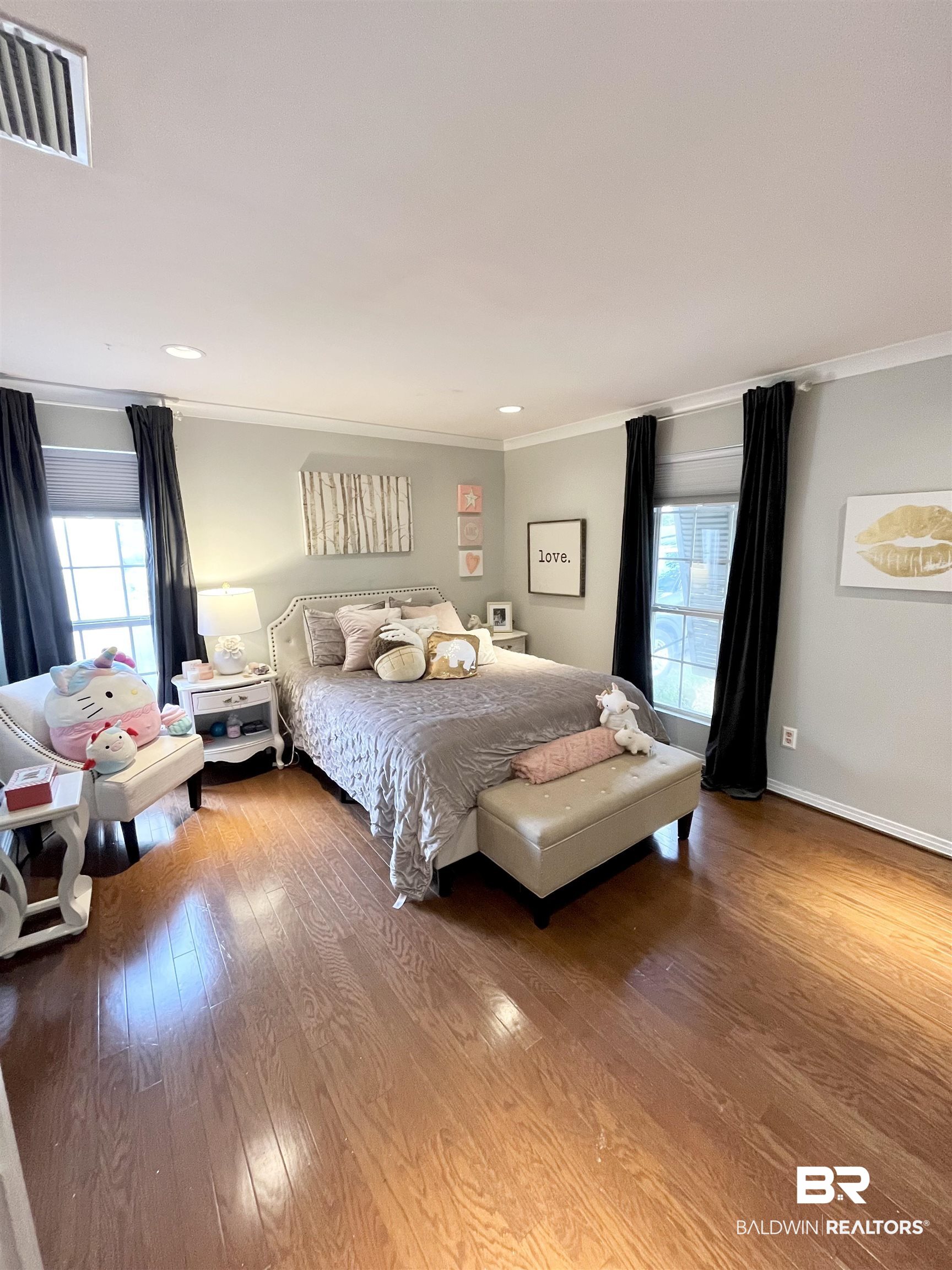 451 Ridgelawn Drive West Mobile, AL 36608 - Photo 30 of 41 Bedroom with multiple windows, wood finished floors, crown molding, recessed lighting, and baseboards