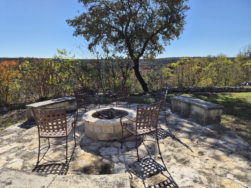 12987 Farm To Market Road 2769 Austin, TX 78726 - Photo 16 of 24 View of patio / terrace with a fire pit and a wooded view