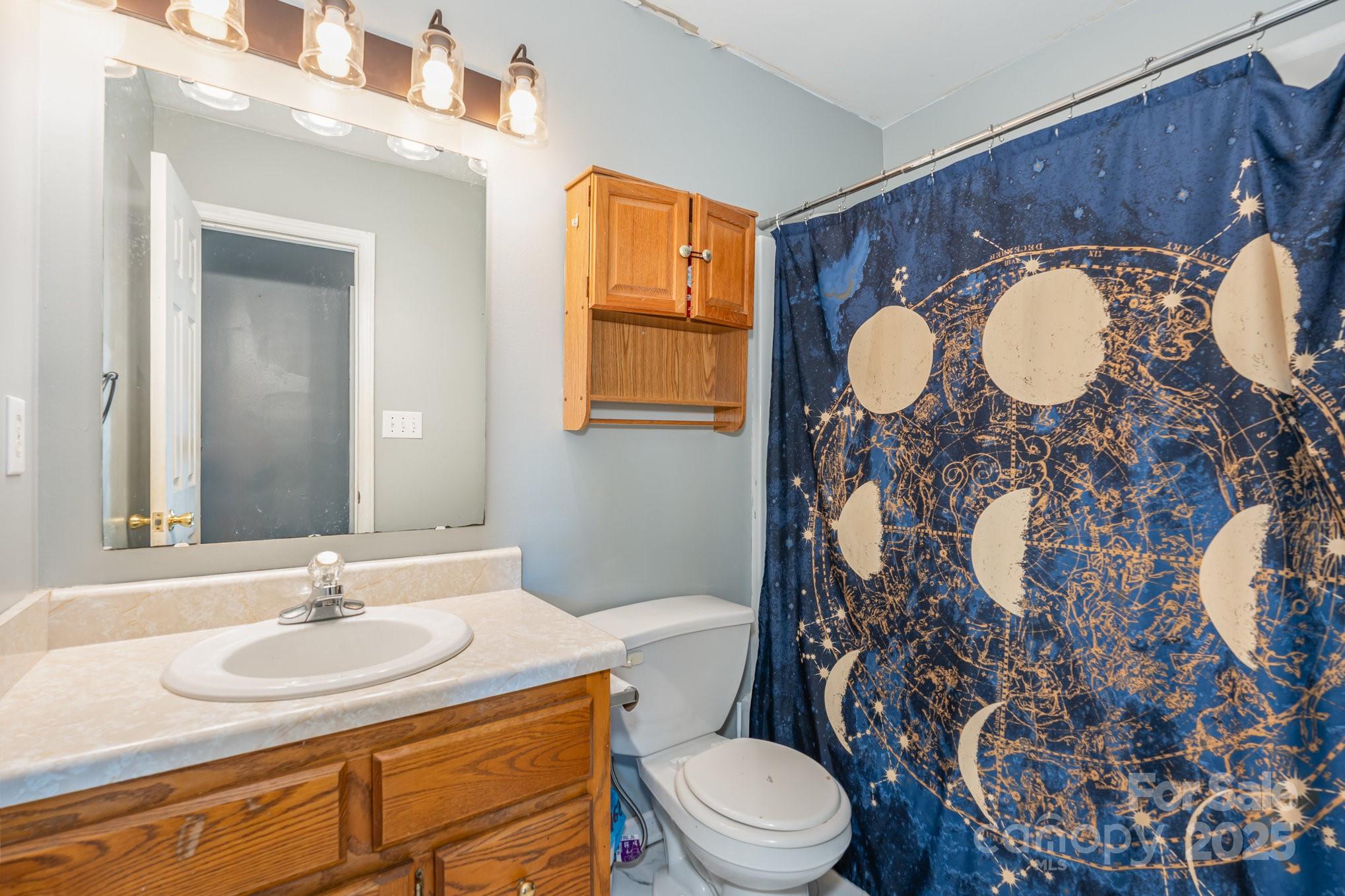 716 McDaniel Road Kings Mountain, NC 28086 - Photo 25 of 35 a bathroom with a toilet a sink and a mirror