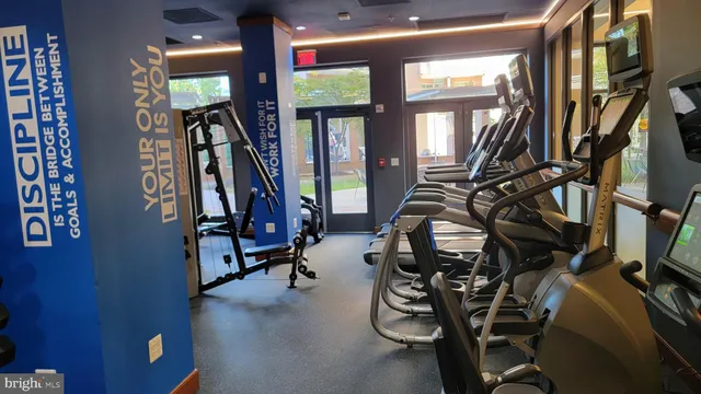 a view of a room with gym equipment