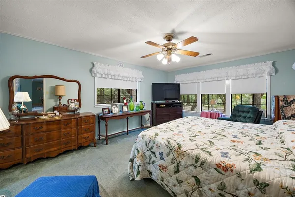 a bed room with a bed and a television