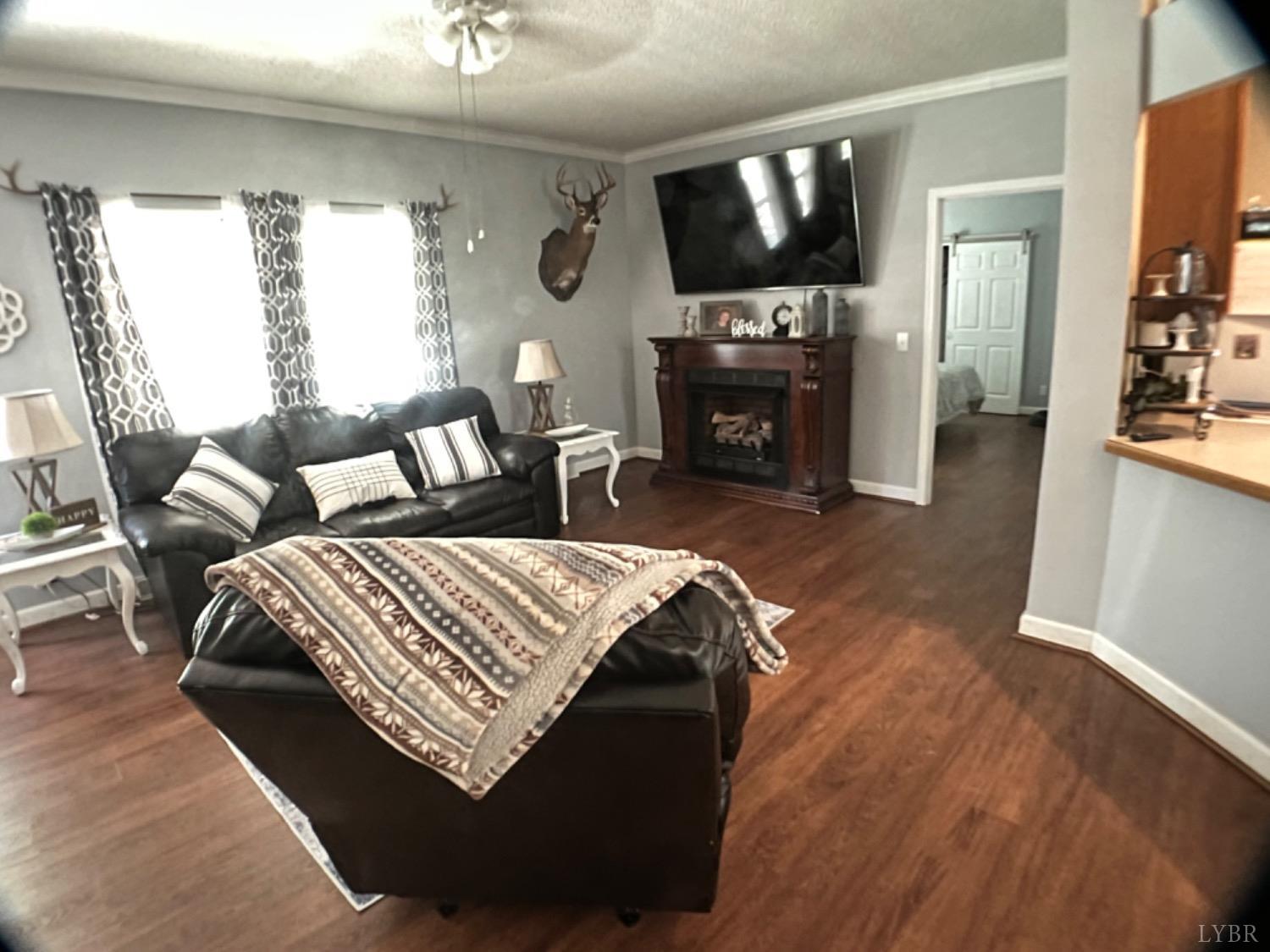 5396 Roark Mill Road Hurt, VA 24563 - Photo 7 of 25 a living room with furniture a flat screen tv and a fireplace