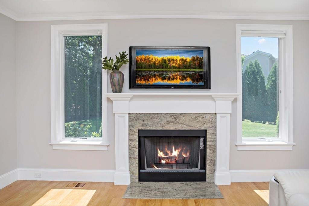 34 Dorothy Road Newton, MA 02459 - Photo 6 of 41 a living room with a fireplace and a flat screen tv