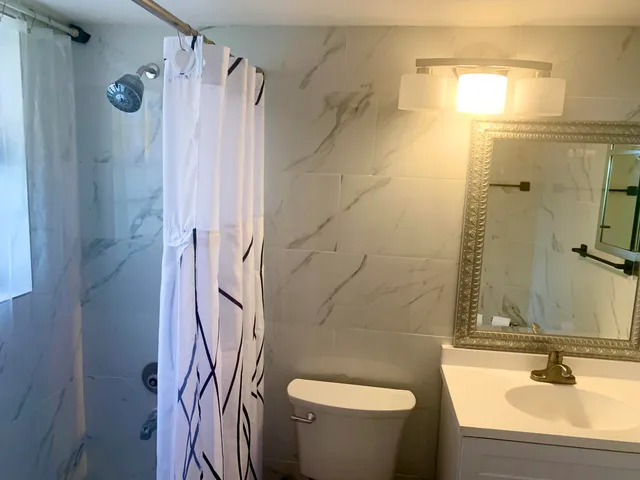 a bathroom with a toilet a sink and mirror