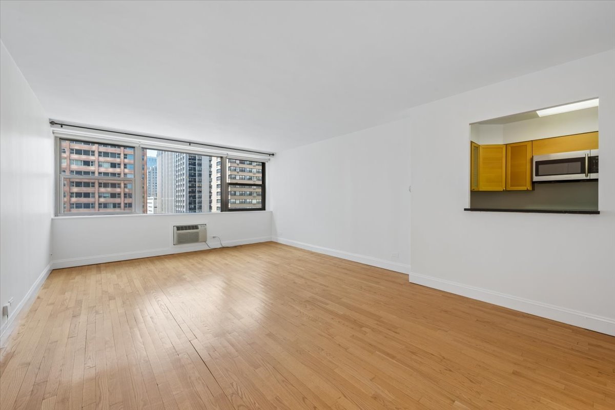 253 East Delaware Place, Unit 11F Chicago, IL 60611 - Photo 3 of 19 a view of an empty room with a window and wooden floor