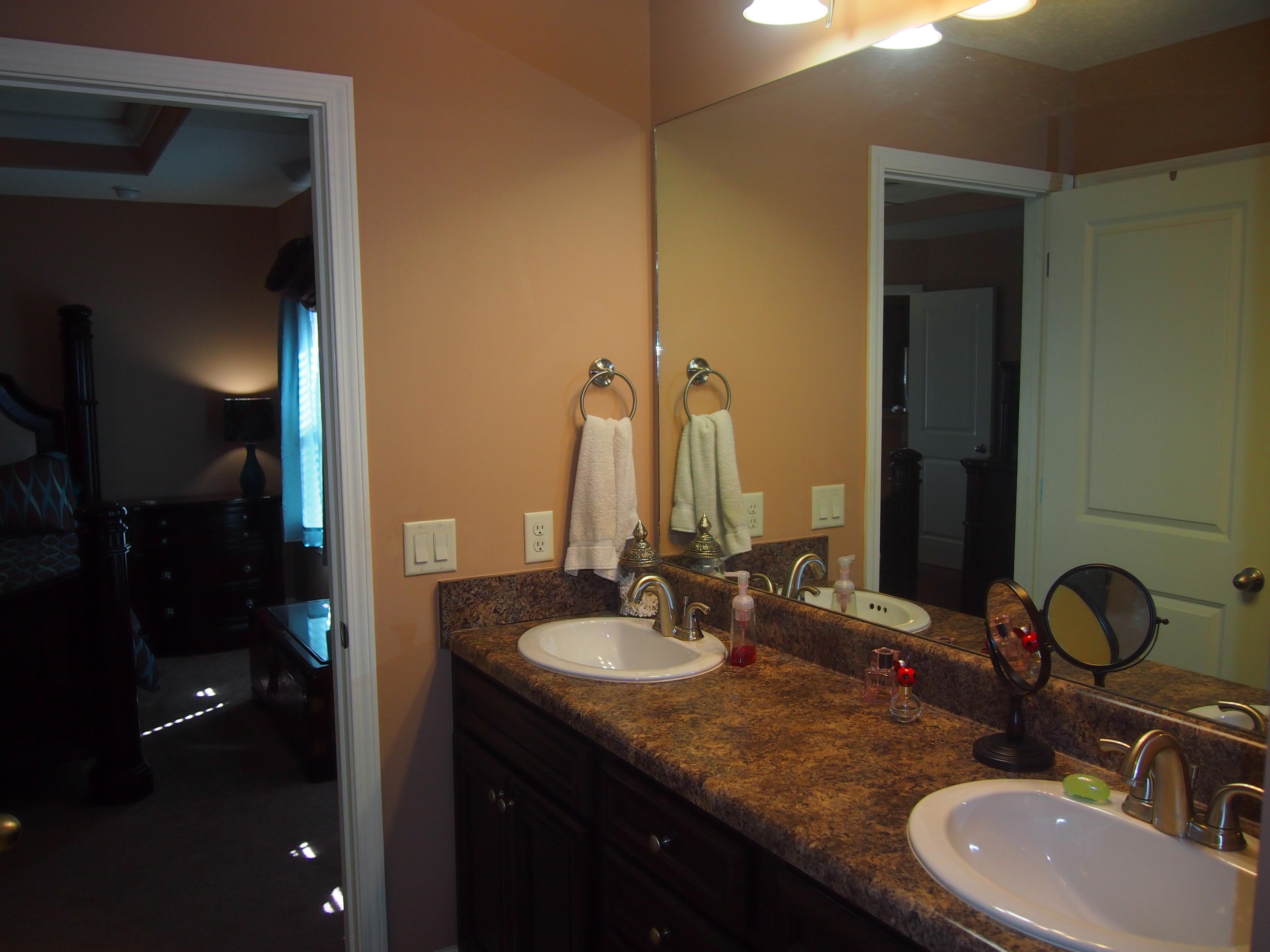 9273 Sundance Court Navarre, FL 32566 - Photo 20 of 33 a bathroom with a double vanity sink and a mirror