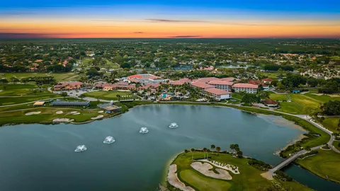 a view of a lake with a city