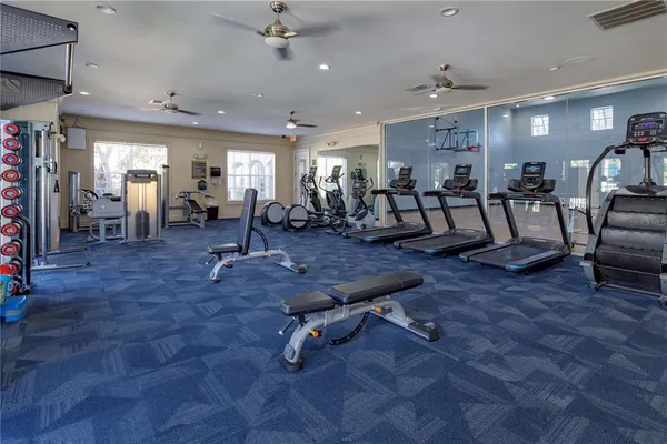 a view of a room with gym equipment