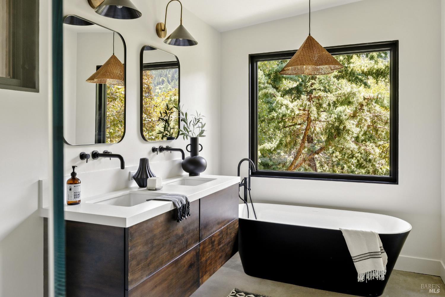 56 Millard Road Larkspur, CA 94939 - Photo 40 of 74 a bathroom with a sink and a mirror