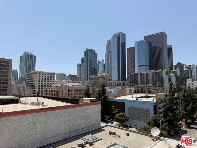 a city view with tall buildings