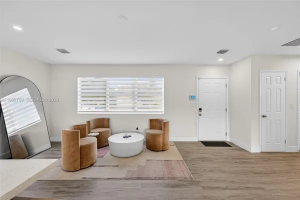 a large room with a window