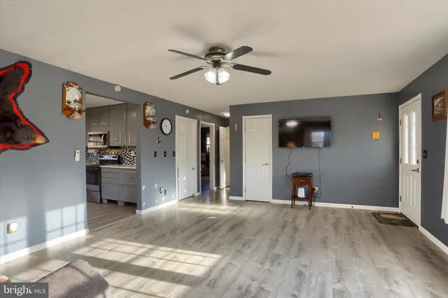 a view of a livingroom with a flat screen tv