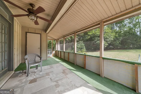 a building outdoor space with seating space