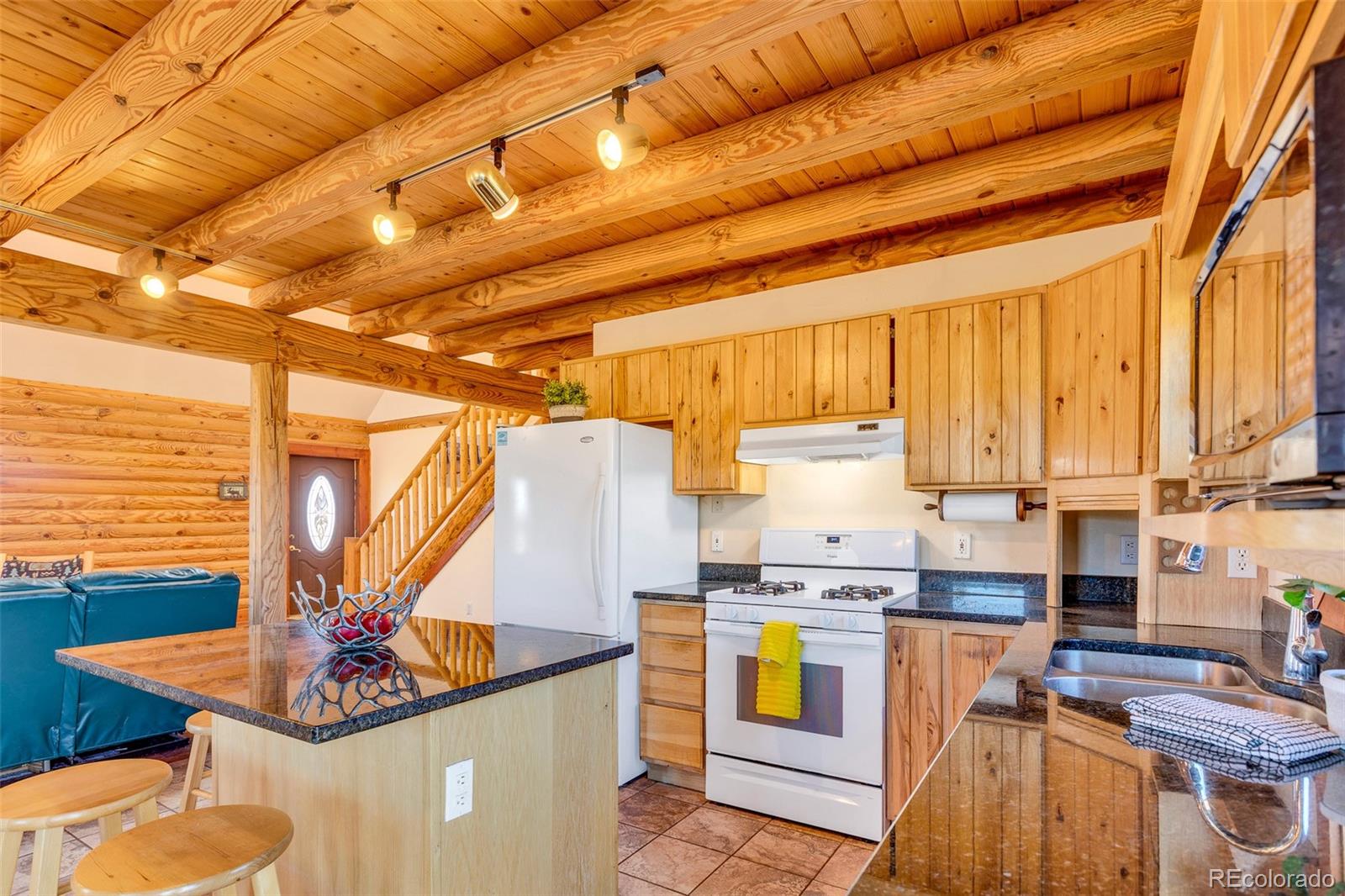 1528 Silver Heels Road Fairplay, CO 80440 - Photo 6 of 50 a kitchen with stainless steel appliances granite countertop a stove a sink and a refrigerator