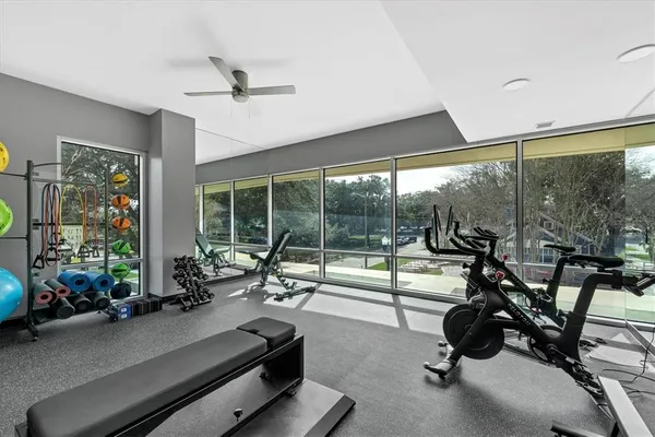 a view of a room with gym equipment