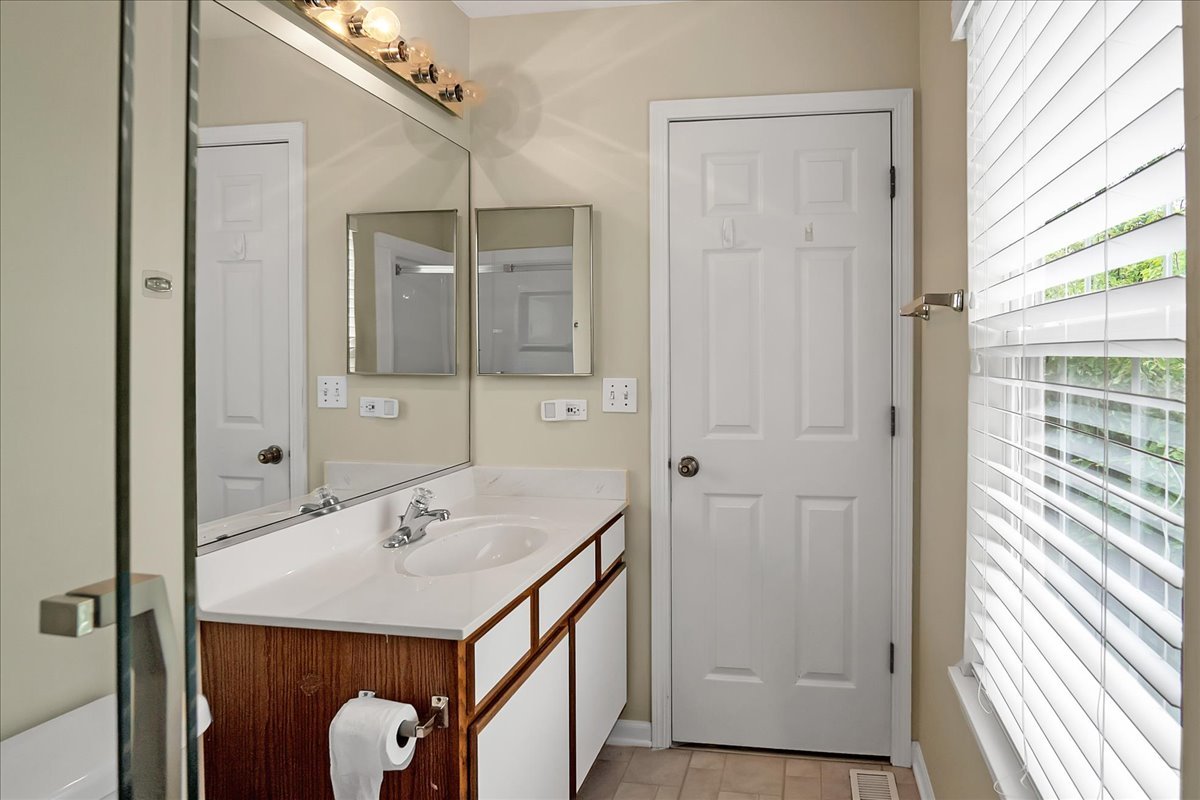 2591 Smithfield Lane Aurora, IL 60503 - Photo 18 of 31 a bathroom with a sink a mirror and a shower