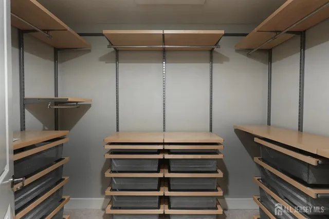 a view of storage and utility room with racks on the wall