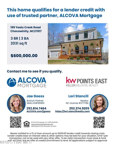 $525,000 | 199 Yeats Creek Road, Chocowinity, NC 27817