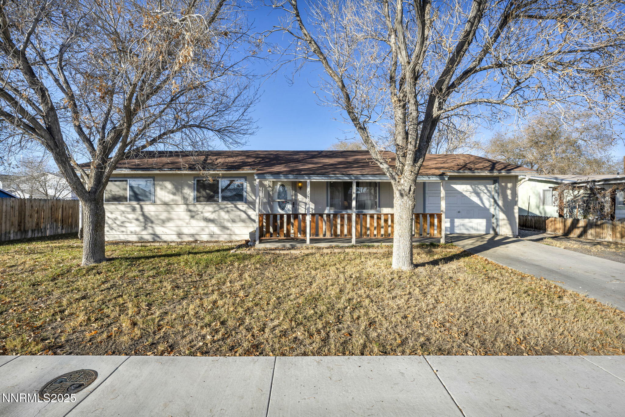 front view of a house with a large tree
