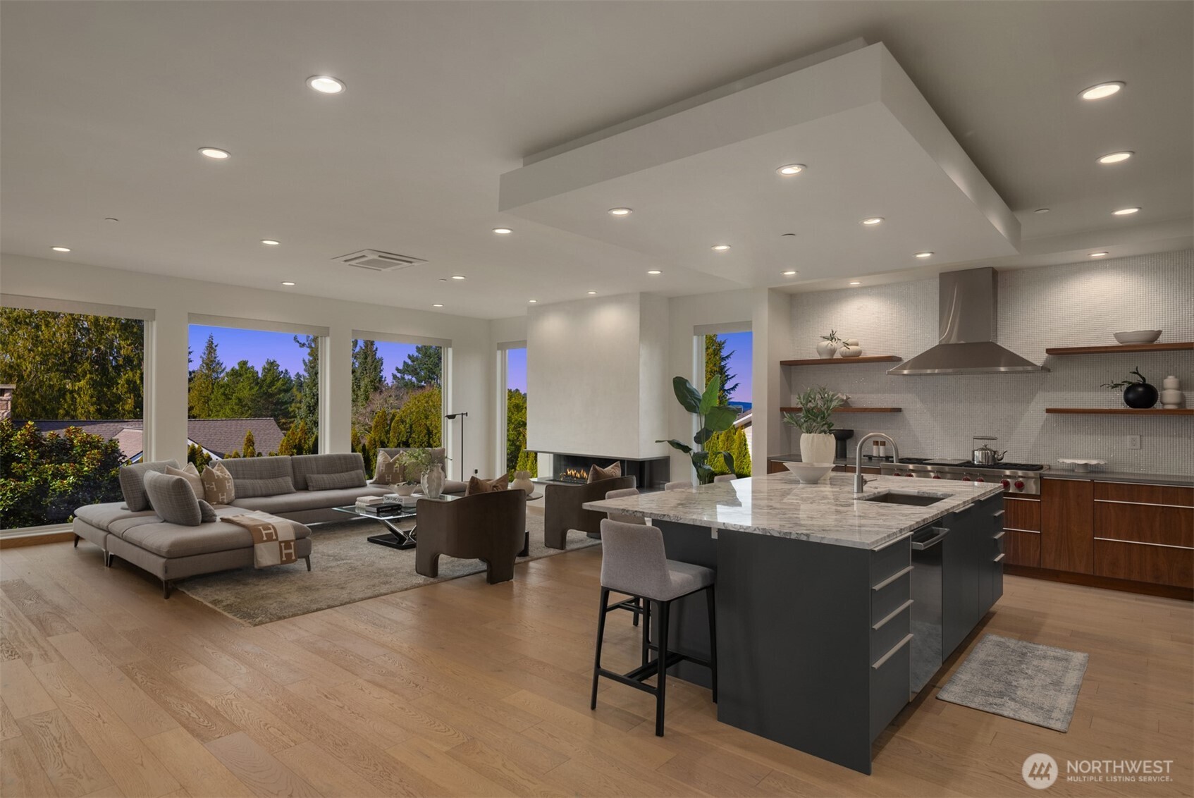 8926 Northeast 36th Street Yarrow Point, WA 98004 - Photo 5 of 40 a kitchen with a sink stove and living room