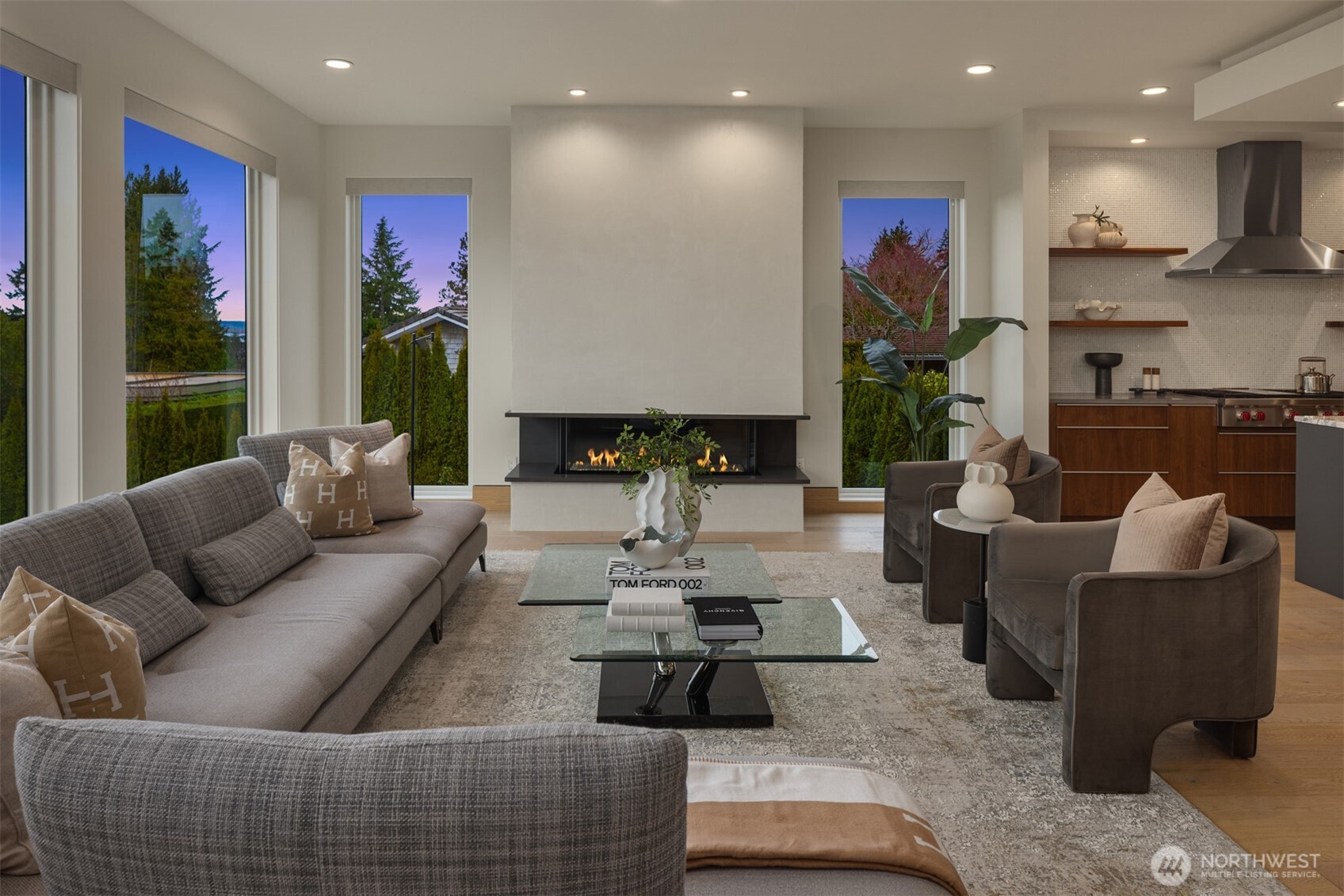 8926 Northeast 36th Street Yarrow Point, WA 98004 - Photo 6 of 40 a living room with furniture kitchen view and a large window