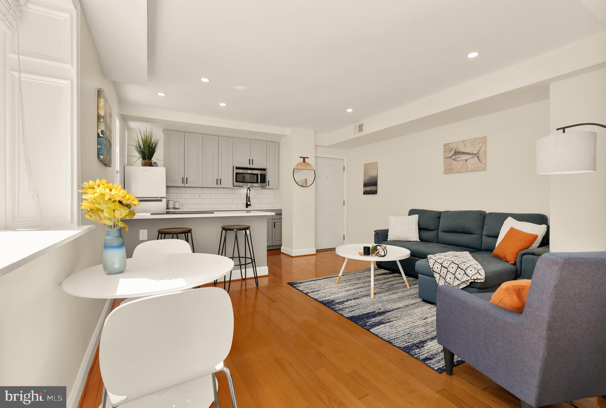 Modern living space with bright accents.