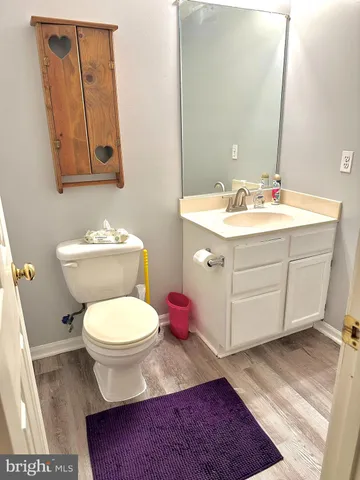 a bathroom with a sink mirror and toilet