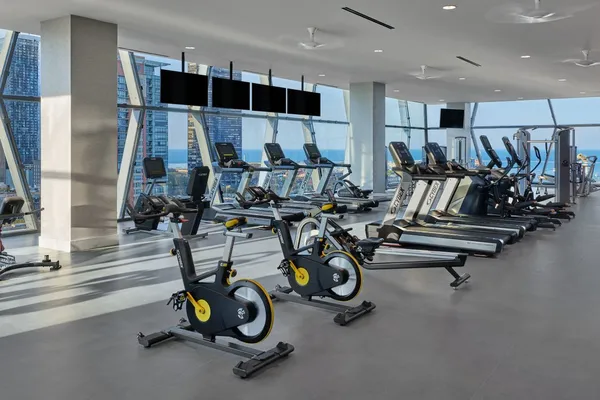 a view of a room with gym equipment