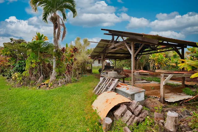 an outdoor space with furniture