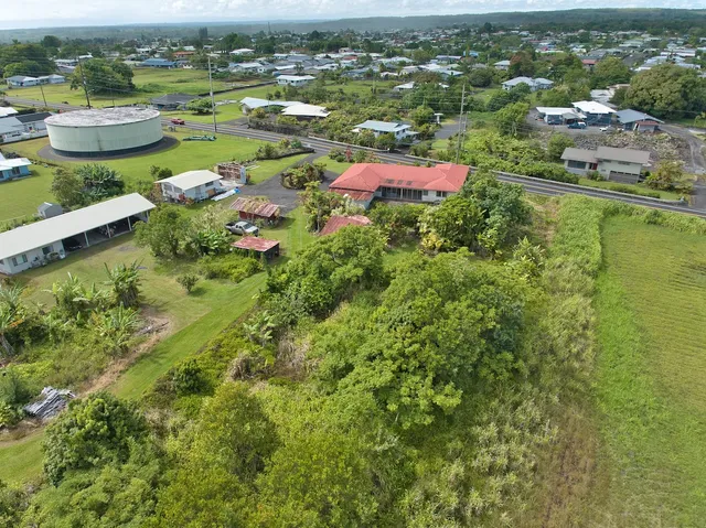 a view of a garden with an ocean