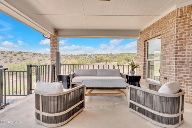 a view of a balcony with couch