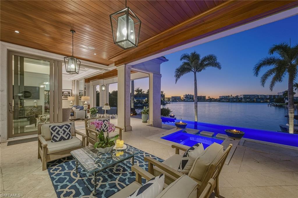 a building outdoor space with patio furniture