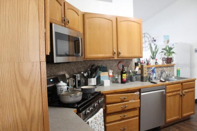 34321 South Haines Creek Road Leesburg, FL 34788 - Photo 8 of 19 a kitchen with stainless steel appliances a sink a stove cabinets and a window