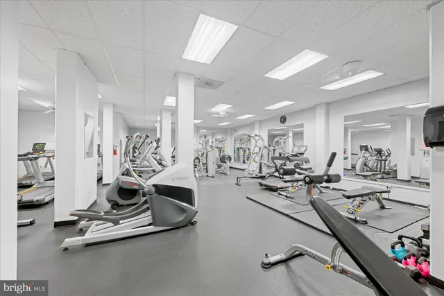 a view of a room with gym equipment