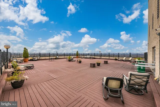 a view of a terrace with seating space