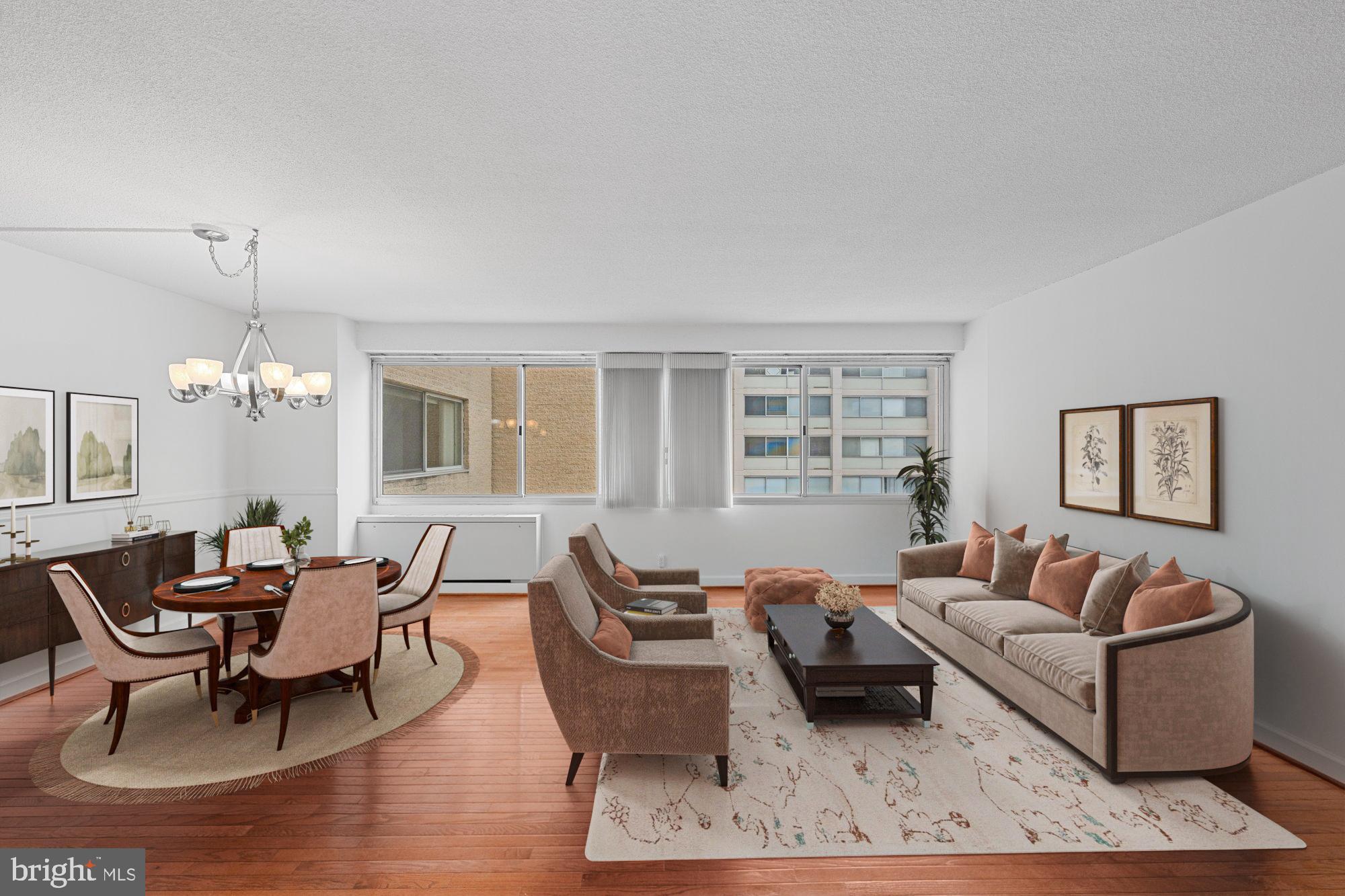 5500 Friendship Boulevard, Unit 2114N Chevy Chase, MD 20815 - Photo 5 of 19 a living room with furniture wooden floor and dining table