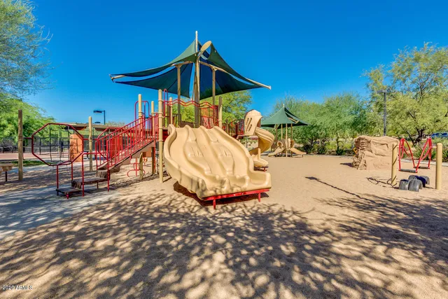 a view of a park with slide