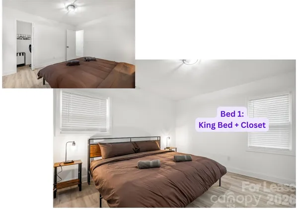 a bedroom with a bed and a cabinets
