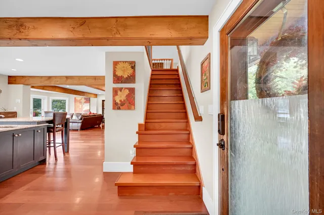 a view of a balcony and chairs