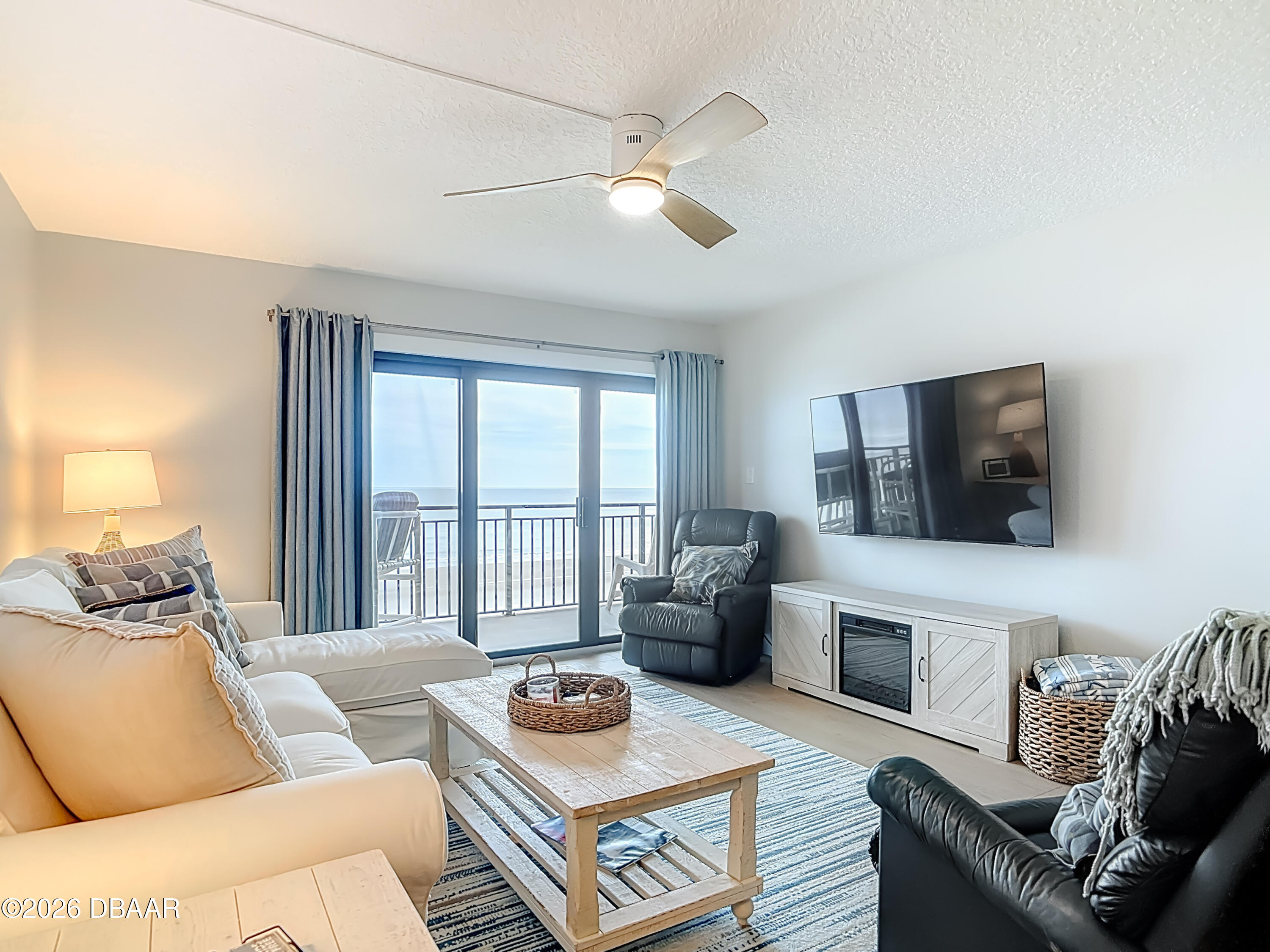 4445 South Atlantic Avenue, Unit 301 Ponce Inlet, FL 32127 - Photo 13 of 45 a living room with furniture and a flat screen tv