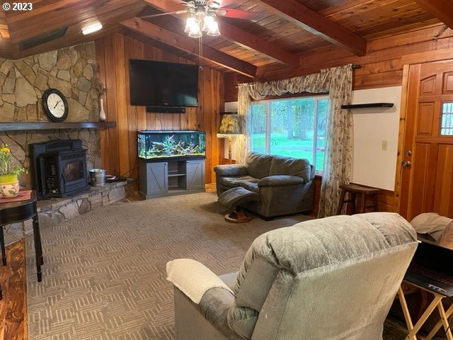 40553 Little Fall Creek Road Fall Creek, OR 97438 - Photo 8 of 28 a living room with furniture a flat screen tv and a fireplace